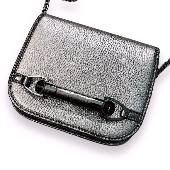 Jimmy Choo Metallic Elaphe Zadie Crossbody Purse Pebbled Leather Chain Strap - Picture 2 of 12